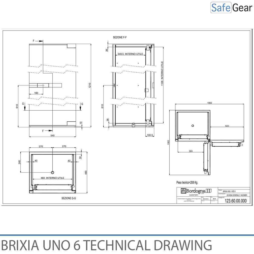 Brixia Uno 8 Cassaforte (248L) - Prova di scasso Classe I - Serratura a codice
