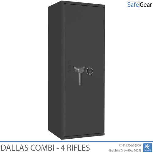 Dallas Combi 4 gun safe in Graphite Grey, door closed, electronic code lock