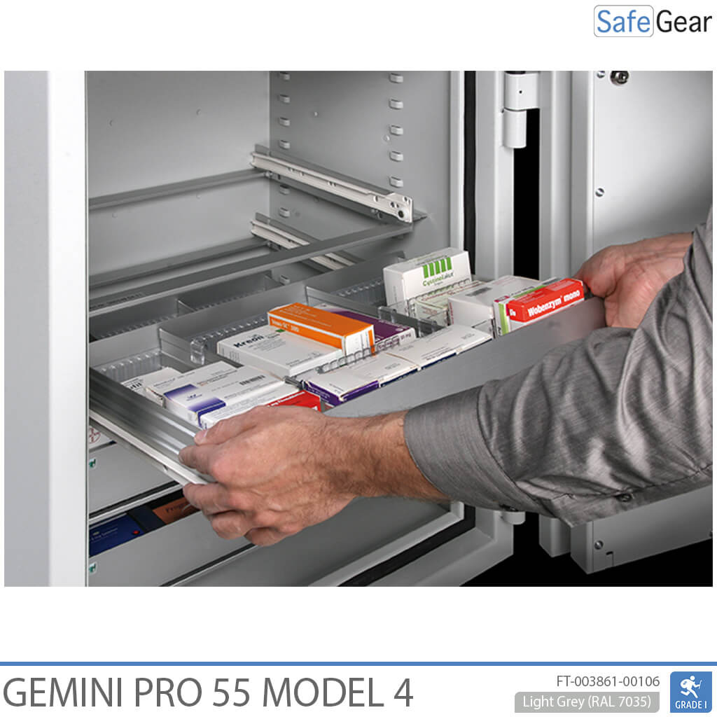 Gemini Pro 55 - Cassaforte per farmacia (292 litri) - 7 cassetti - 1 ripiano - Test antieffrazione Grado 1