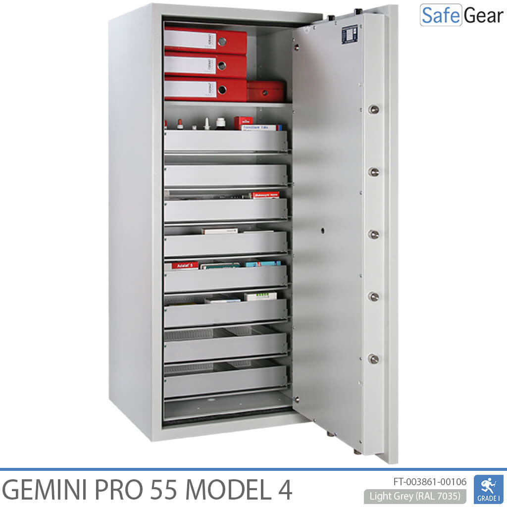 Gemini Pro 55 - Cassaforte per farmacia (292 litri) - 7 cassetti - 1 ripiano - Test antieffrazione Grado 1