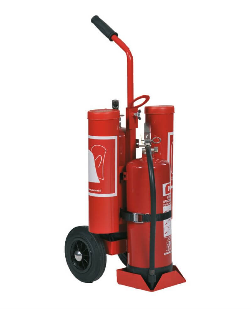 Carrello per Estintore (2 x 6 kg) e Coperta Antincendio / Lavaocchi